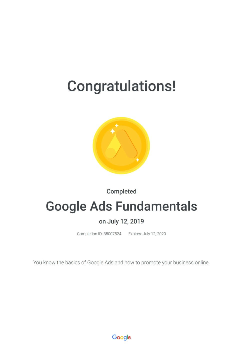 GOOGLE广告原厂证照